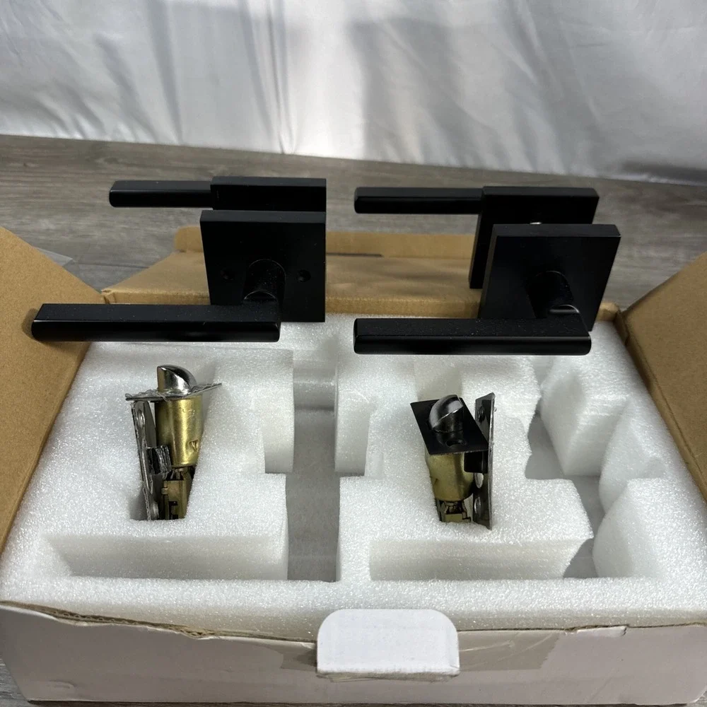 Passage Door Lever Handle Combo 2 Pack Modern Signstek 12-80-01-0077 Black New